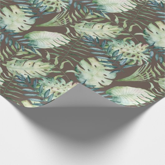 Bruine tropische groene bladeren cadeaupapier (Hoek)