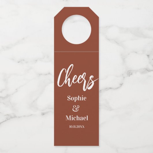 Bruine Trouwfeest Terracotta   Flessenhanger (Voorkant)