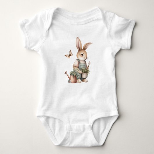 Bruine Tuin Bunny in Overalls Romper (Voorkant)