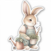 Bruine Tuin Bunny in Overalls Sticker (Voorkant)
