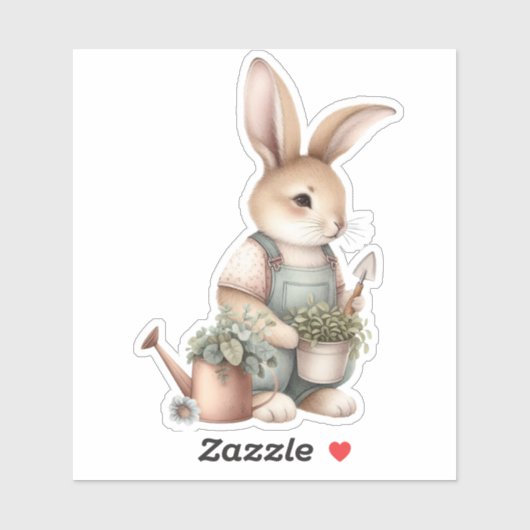 Bruine Tuin Bunny in Overalls Sticker (Vel)