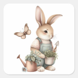 Bruine Tuin Bunny in Overalls Vierkante Sticker