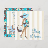 Bruine Turquoise Blauwe Baby Shower Uitnodigingen (Voorkant / Achterkant)