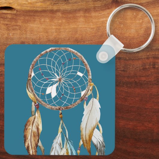 Bruine Turquoise Dream catcher waterverf Sleutelhanger (Achterkant)