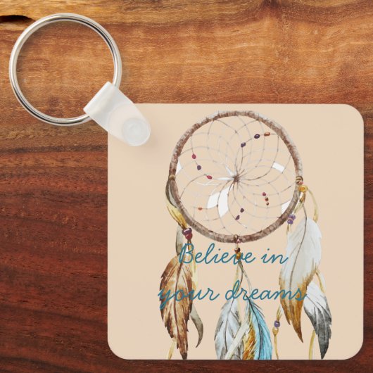 Bruine Turquoise Droomvanger aquarel  Sleutelhanger (Voorkant)