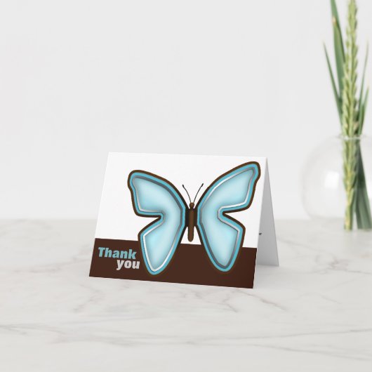 Bruine & Turquoise Vlinder "Dank je wel" kaart (Voorkant)