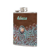 bruine turquoise westerse country cowgirl bruidsme heupfles (Links)