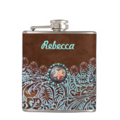 bruine turquoise westerse country cowgirl bruidsme heupfles (Voorkant)