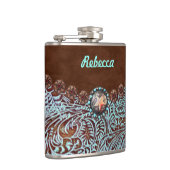 bruine turquoise westerse country cowgirl bruidsme heupfles (Rechts)