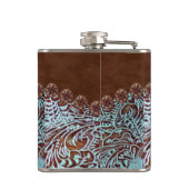 bruine turquoise westerse country cowgirl bruidsme heupfles (Achterkant)