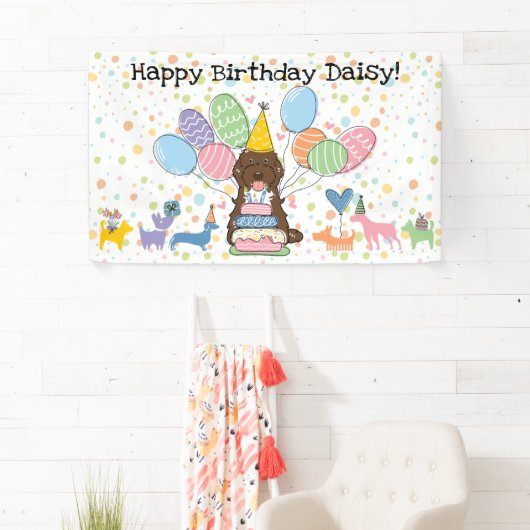 Bruine Tuxedo Cockapoo Cavapoo Hond Verjaardagsfee Spandoek (Insitu)
