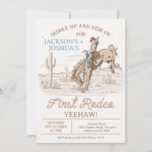 bruine tweeling eerste rodeo 1e verjaardag kaart (Voorkant)