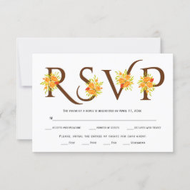 Bruine typografie, oranje rozen bruiloft RSVP-kaar RSVP Kaartje