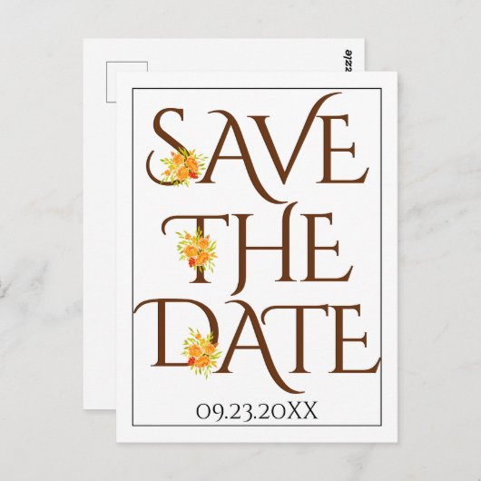 Bruine typografie, rozen vallen bruiloft Save the  Briefkaart (Voorkant / Achterkant)