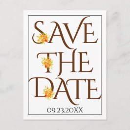 Bruine typografie, rozen vallen bruiloft Save the Briefkaart