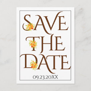 Bruine typografie, rozen vallen bruiloft Save the Briefkaart