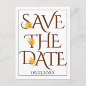 Bruine typografie, rozen vallen bruiloft Save the  Briefkaart (Voorkant)