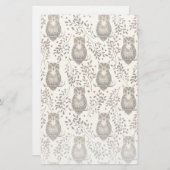 Bruine Uil Geïllustreerd Bospatroon Briefpapier (Voorkant / Achterkant)