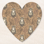 Bruine Uil Geïllustreerd Bospatroon Kartonnen Onderzetters (Voorkant)