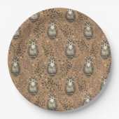 Bruine Uil Geïllustreerd Bospatroon Papieren Bordje (Voorkant)