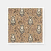 Bruine Uil Geïllustreerd Bospatroon Servet (Voorkant)