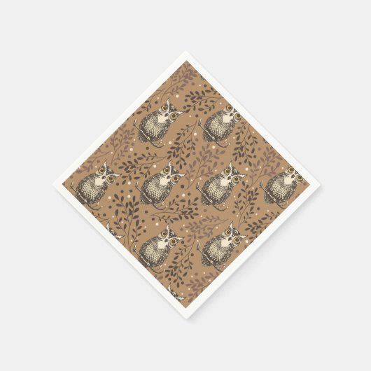 Bruine Uil Geïllustreerd Bospatroon Servet (Hoek)