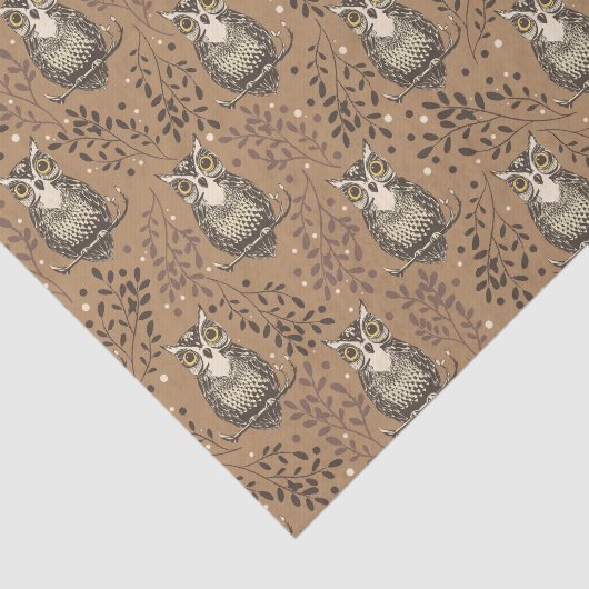 Bruine Uil Geïllustreerd Bospatroon Tissuepapier (Detail)