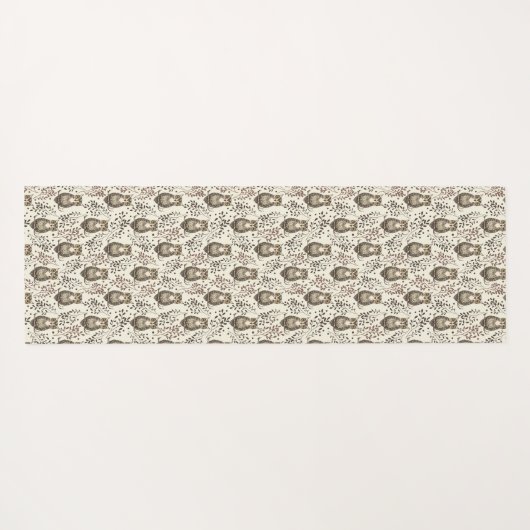 Bruine Uil Geïllustreerd Bospatroon Yogamat (Achterkant (horizontaal))