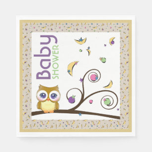 Bruine Uil Geslacht-Neutrale Baby Shower Maan Ster Servet