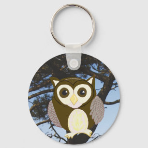 Bruine uil in een boom sleutelhanger