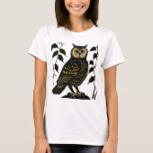 Bruine Uil met bladwijnstokken T-shirt (Voorkant)