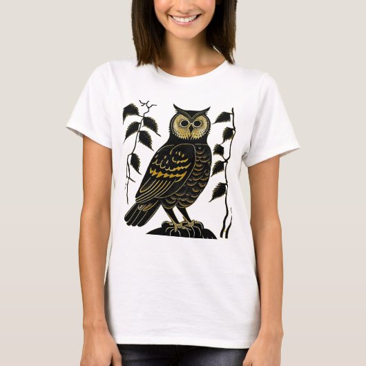 Bruine Uil met bladwijnstokken T-shirt (Voorkant)
