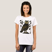 Bruine Uil met bladwijnstokken T-shirt (Voorkant volledig)