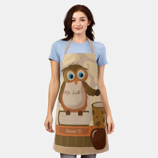 Bruine Uil op Boeken Leraar Gepersonaliseerd Schor Schort (Gedragen)