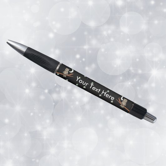 Bruine Uil op Branch Crescent Moon White Stars Pen