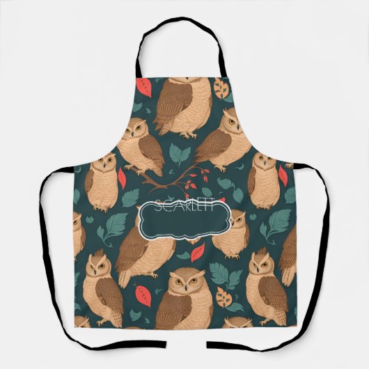 Bruine Uil Retro Kleurrijk Gepersonaliseerd Patroo Schort (Voorkant)