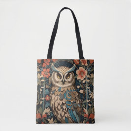 bruine uil William Morris geïnspireerd Floral Tote Bag