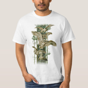 Bruine uilen op de vlucht t-shirt