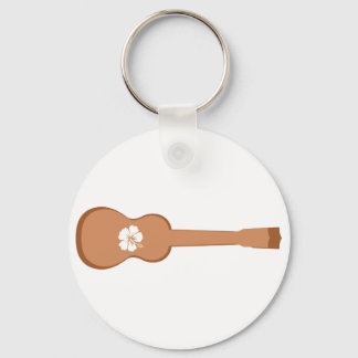 Bruine Ukulele en witte hibiscus Sleutelhanger
