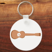 Bruine Ukulele en witte hibiscus Sleutelhanger (Voorkant)