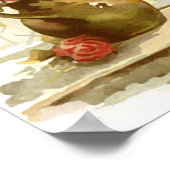  bruine vaas met rode rozen waterverf poster (Hoek)