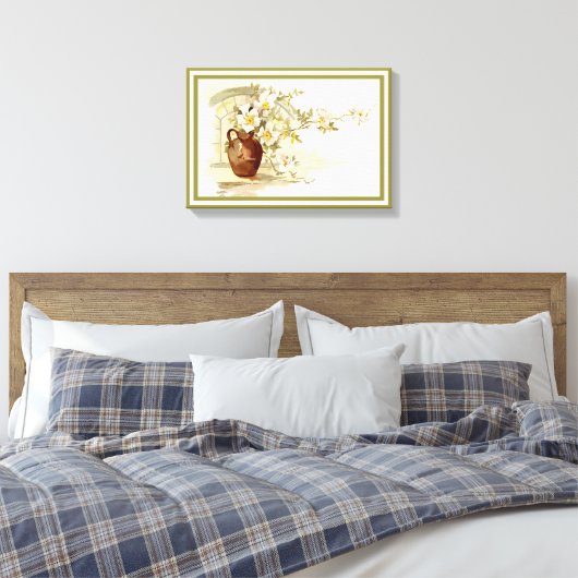  bruine vaas witte rozen waterverf print (Insitu (Slaapkamer))