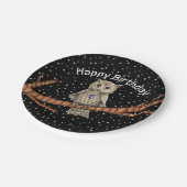 Bruine Verjaardag Uil Crystal Ketting Zwart Papieren Bordje (Gekanteld)