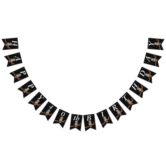  Bruine Verjaardag Uil op Branch Ketting Stars Vlaggetjes (Alle)