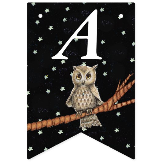  Bruine Verjaardag Uil op Branch Ketting Stars Vlaggetjes (Tweede vlag)