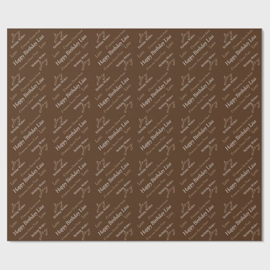 Bruine Verjaardag Wrapping Paper Custom Name Cadeaupapier (Vlak)