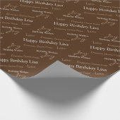 Bruine Verjaardag Wrapping Paper Custom Name Cadeaupapier (Hoek)