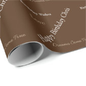 Bruine Verjaardag Wrapping Paper Custom Name Cadeaupapier (Rol Hoek)