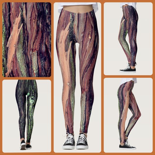 Bruine Versplinterde Boom Bast Fotografische Natuu Leggings