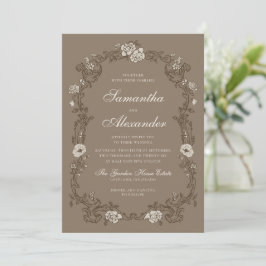 Bruine Vintage Bloemenkrans Bruiloft Kaart